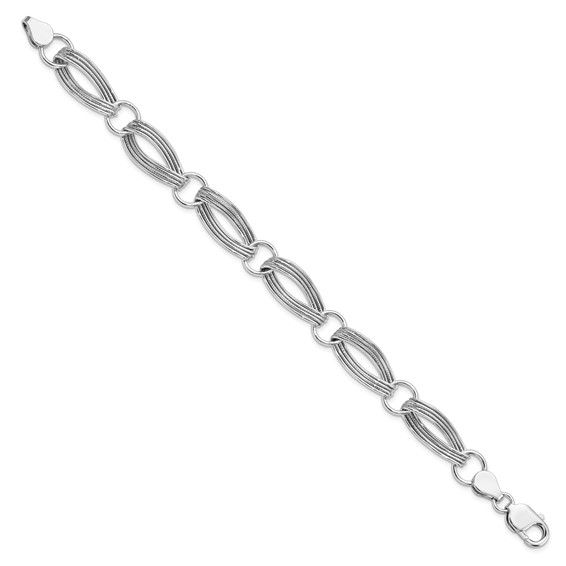Leslie's Sterling Silver Rhodium-plated Polished and Textured Link Bracelet