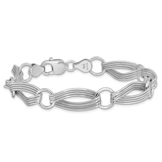 Leslie's Sterling Silver Rhodium-plated Polished and Textured Link Bracelet