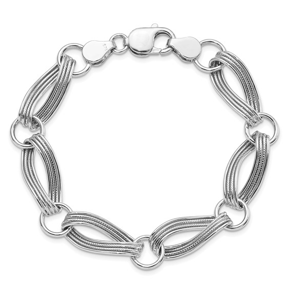 Leslie's Sterling Silver Rhodium-plated Polished and Textured Link Bracelet