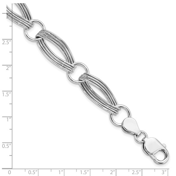 Leslie's Sterling Silver Rhodium-plated Polished and Textured Link Bracelet