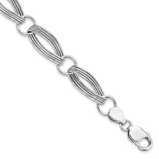 Leslie's Sterling Silver Rhodium-plated Polished and Textured Link Bracelet