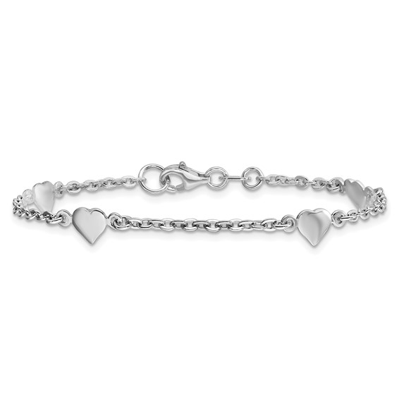 Leslie's Sterling Silver RH-plated Polished Heart Bracelet