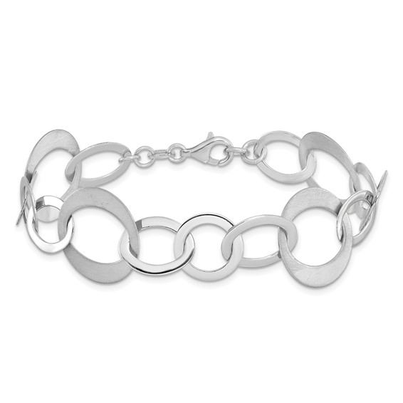 Leslie's Sterling Silver Rhodium-plated Polished and Brushed Link Bracelet