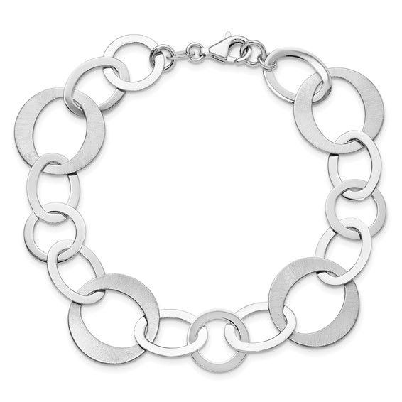 Leslie's Sterling Silver Rhodium-plated Polished and Brushed Link Bracelet