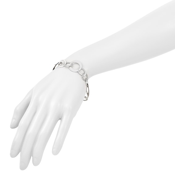 Leslie's Sterling Silver Rhodium-plated Polished and Brushed Link Bracelet