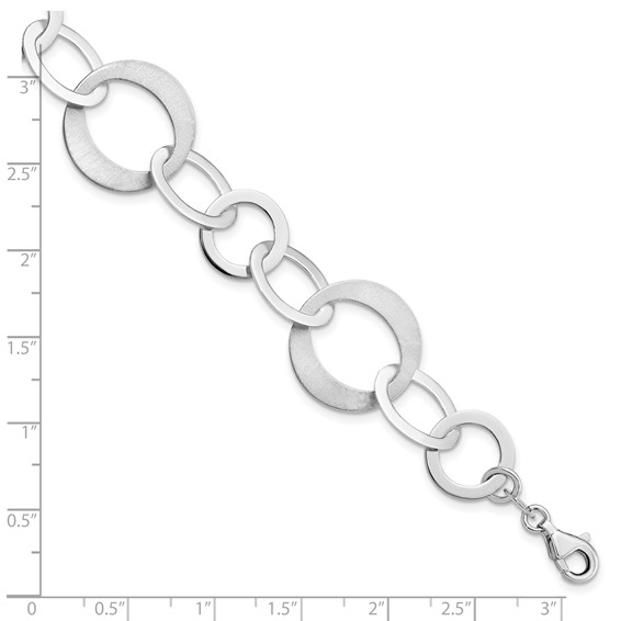 Leslie's Sterling Silver Rhodium-plated Polished and Brushed Link Bracelet