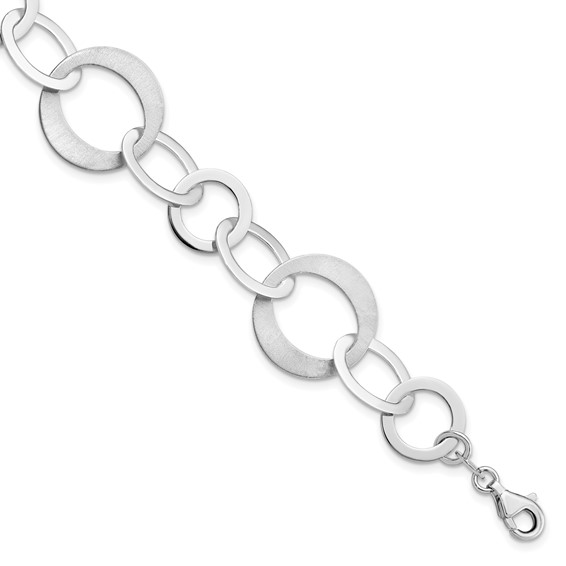 Leslie's Sterling Silver Rhodium-plated Polished and Brushed Link Bracelet