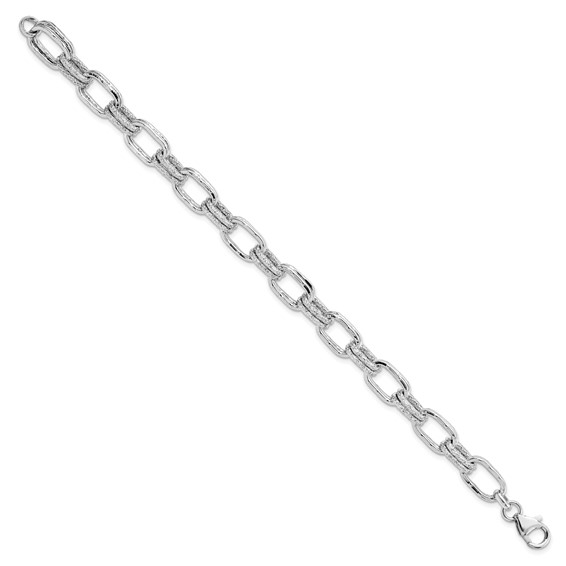 Leslie's Sterling Silver Rhodium-plated Polished and Textured Link Bracelet