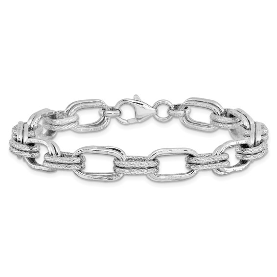 Leslie's Sterling Silver Rhodium-plated Polished and Textured Link Bracelet