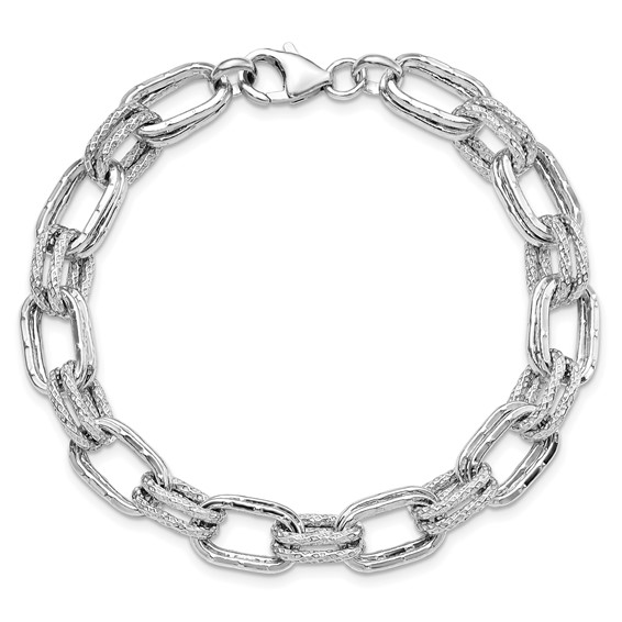 Leslie's Sterling Silver Rhodium-plated Polished and Textured Link Bracelet