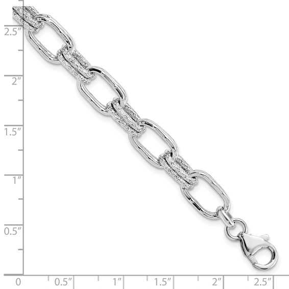 Leslie's Sterling Silver Rhodium-plated Polished and Textured Link Bracelet