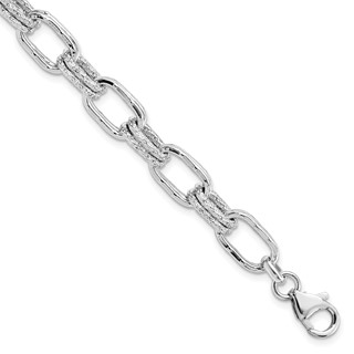 Leslie's Sterling Silver Rhodium-plated Polished and Textured Link Bracelet