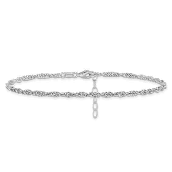 Leslie's Sterling Silver Rhodium-plated Rope 10.5 inch Plus 1 inch Extender - Total 11.5 inch Anklet