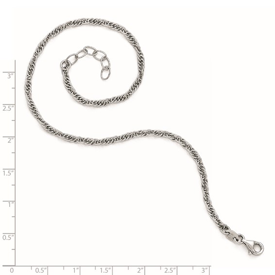 Leslie's Sterling Silver Rhodium-plated Rope 10.5 inch Plus 1 inch Extender - Total 11.5 inch Anklet