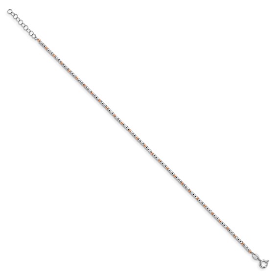 Leslie's Sterling Silver Rose Flash-plated Beaded  9 inch Plus 1 inch Extender - Total 10 inch Anklet