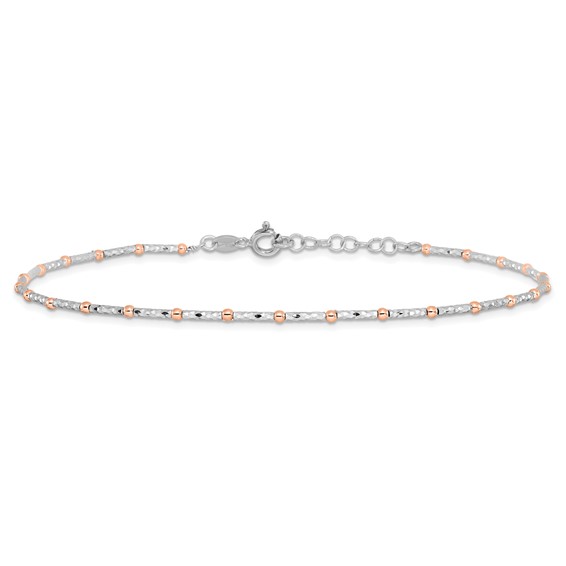 Leslie's Sterling Silver Rose Flash-plated Beaded  9 inch Plus 1 inch Extender - Total 10 inch Anklet