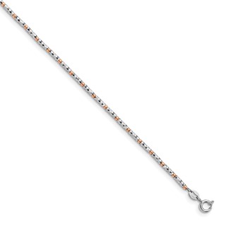 Leslie's Sterling Silver Rose Flash-plated Beaded  9 inch Plus 1 inch Extender - Total 10 inch Anklet