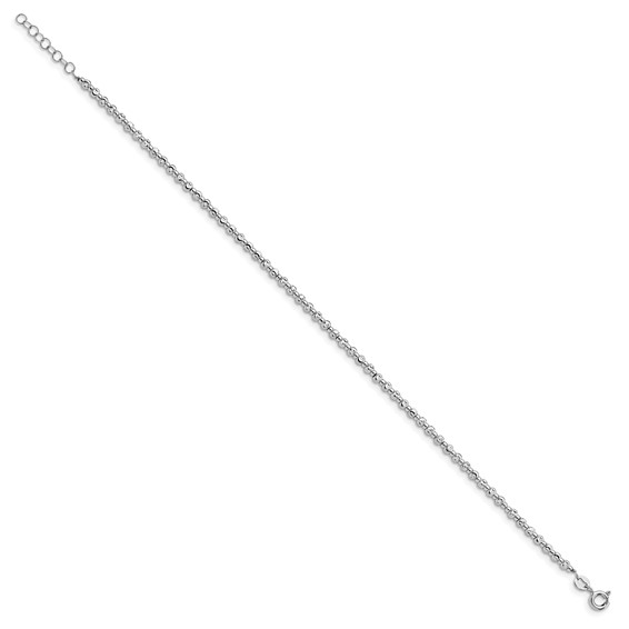 Leslie's Sterling Silver Rhodium-plated Beaded 9 inch Plus 1 inch Extender - Total 10 inch Anklet