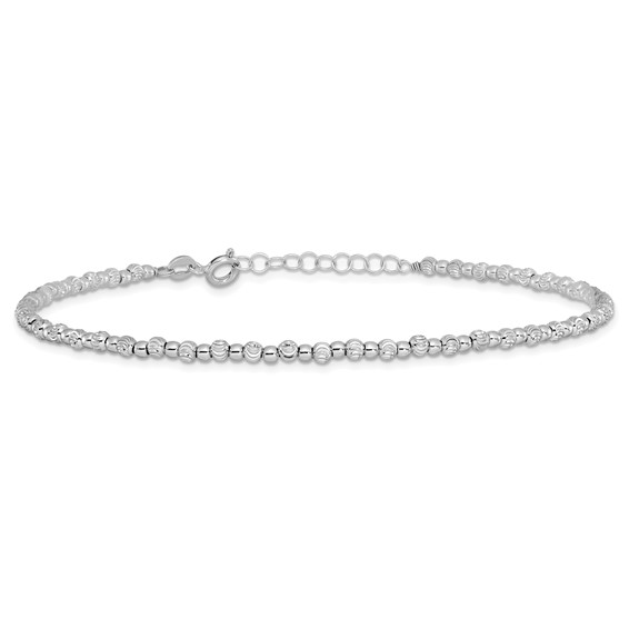Leslie's Sterling Silver Rhodium-plated Beaded 9 inch Plus 1 inch Extender - Total 10 inch Anklet