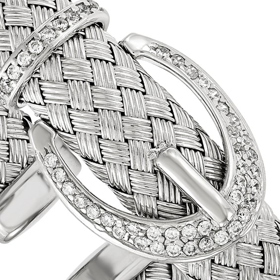 Leslie's Sterling Silver CZ Woven Flexible Cuff Bangle