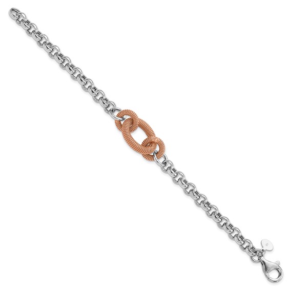 Leslie's Sterling Silver Rose-tone Polished & Textured Link Bracelet