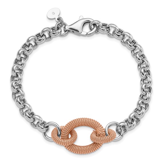 Leslie's Sterling Silver Rose-tone Polished & Textured Link Bracelet