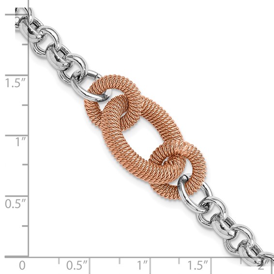Leslie's Sterling Silver Rose-tone Polished & Textured Link Bracelet