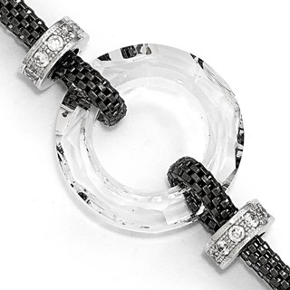 Leslie's Sterling Silver Blk-plated Crystal Bracelet w/1in ext.