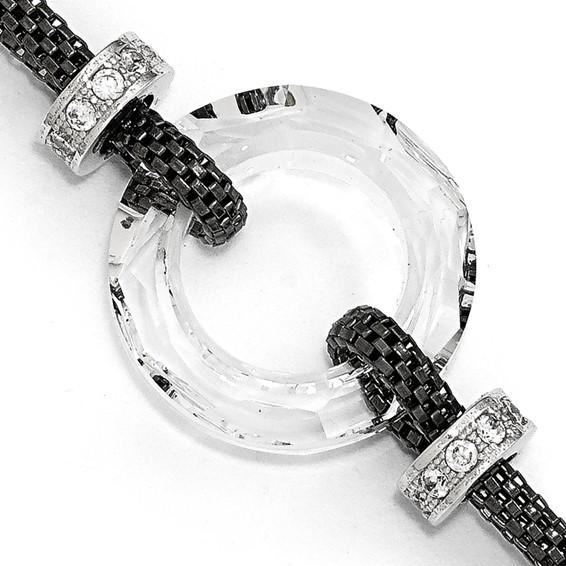Leslie's Sterling Silver Blk-plated Crystal Bracelet w/1in ext.