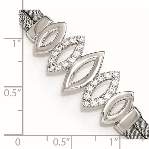 Leslie's Sterling Silver Polished CZ w/1.5in ext. Bracelet