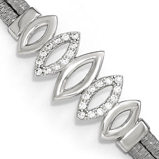 Leslie's Sterling Silver Polished CZ w/1.5in ext. Bracelet