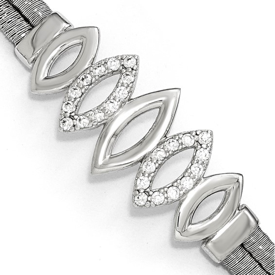 Leslie's Sterling Silver Polished CZ w/1.5in ext. Bracelet