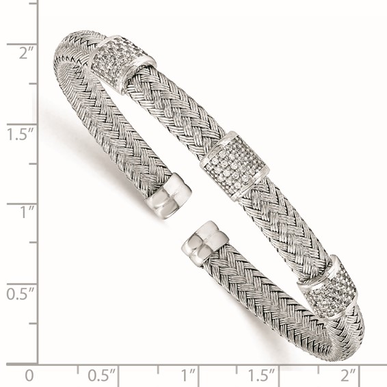 Leslie's Sterling Silver Rhodium-plated CZ Woven Flexible Cuff