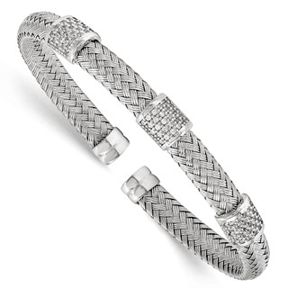 Leslie's Sterling Silver Rhodium-plated CZ Woven Flexible Cuff