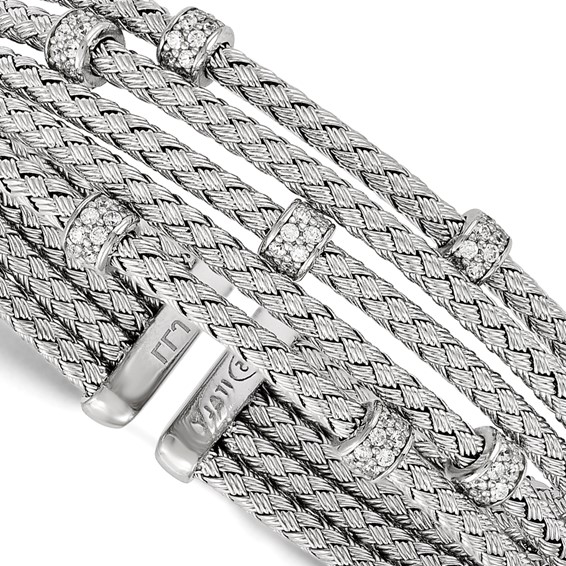 Leslie's Sterling Silver Rhodium-plated CZ Woven Flexible Cuff