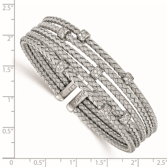 Leslie's Sterling Silver Rhodium-plated CZ Woven Flexible Cuff