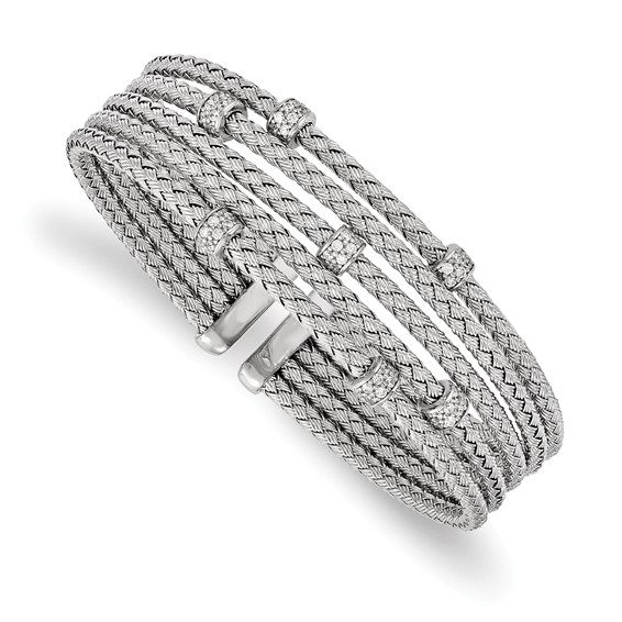 Leslie's Sterling Silver Rhodium-plated CZ Woven Flexible Cuff