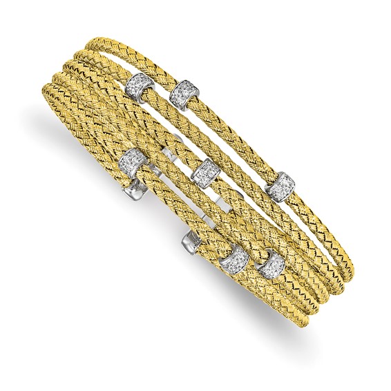 Leslie's Sterling Silver Rhodium-plated Gold-plated CZ Woven Flexible Cuff