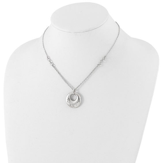 Leslie's Sterling Silver Scratch-finish Circle w/1in ext. Necklace