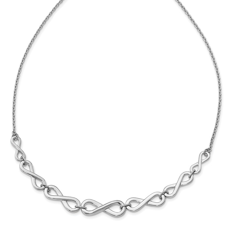 Sterling Silver RH-plat Polished Infinity w/2in ext. Necklace