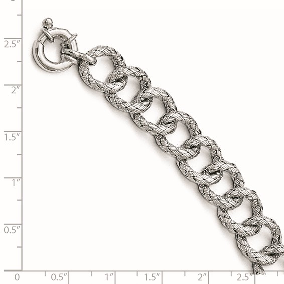 Leslie's Sterling Silver Polished Textured Bracelet- Fancy Spring Ring