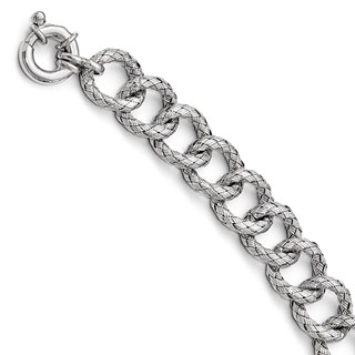 Leslie's Sterling Silver Polished Textured Bracelet- Fancy Spring Ring