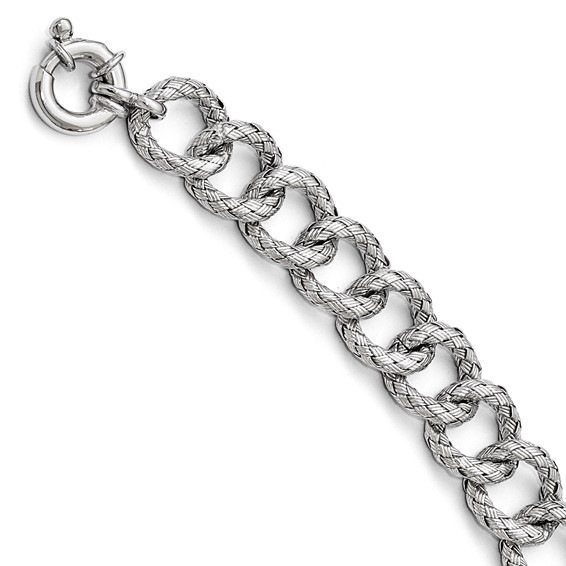 Leslie's Sterling Silver Polished Textured Bracelet- Fancy Spring Ring