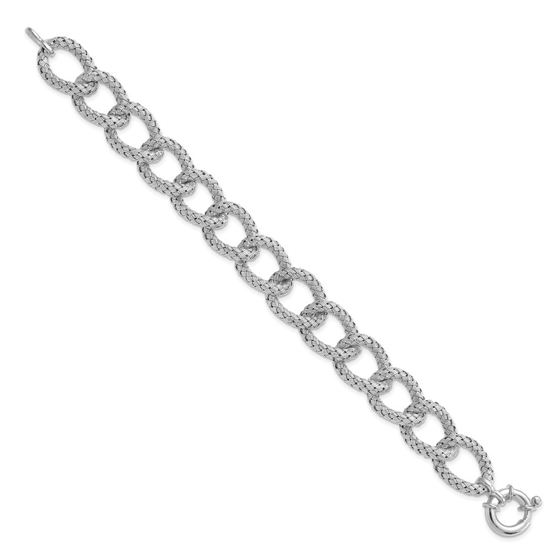Sterling Silver RH-plated Polished Textured Bracelet