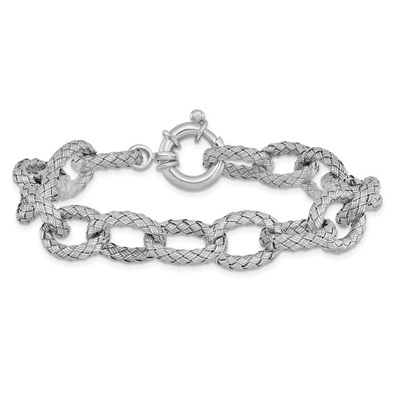 Leslie's Sterling Silver RH-plated Polished Textured Bracelet
