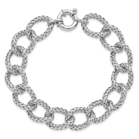 Leslie's Sterling Silver RH-plated Polished Textured Bracelet
