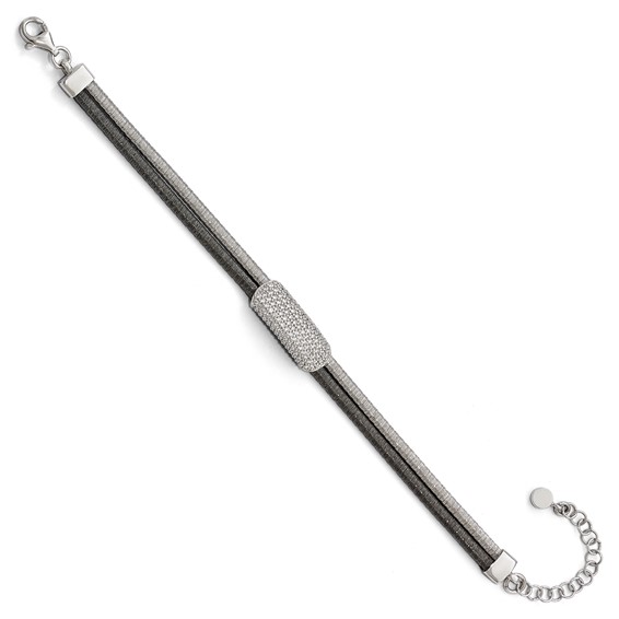 Leslie's Sterling Silver Ruthenium-plated CZ with 1.5in ext. Bracelet