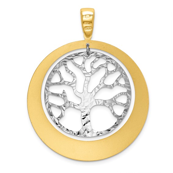 Leslie's Sterling Silver RH-plat and Gold-tone Textured Tree Pendant