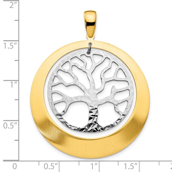 Leslie's Sterling Silver RH-plat and Gold-tone Textured Tree Pendant