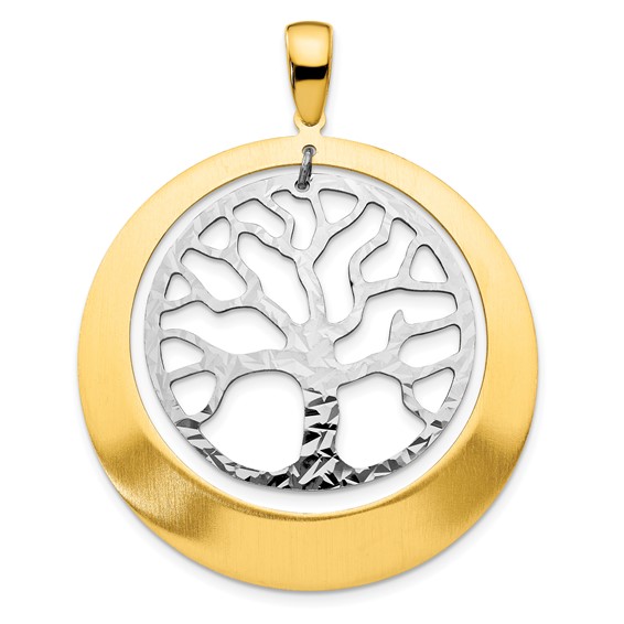Leslie's Sterling Silver RH-plat and Gold-tone Textured Tree Pendant